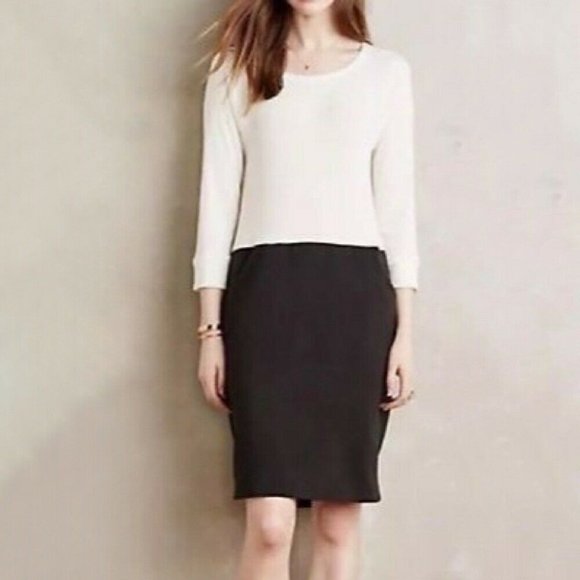 Anthropologie Dresses & Skirts - Anthropologie Amadi Dress Size M NEW Lea Two Tone Cream Colorblock Cozy Dress